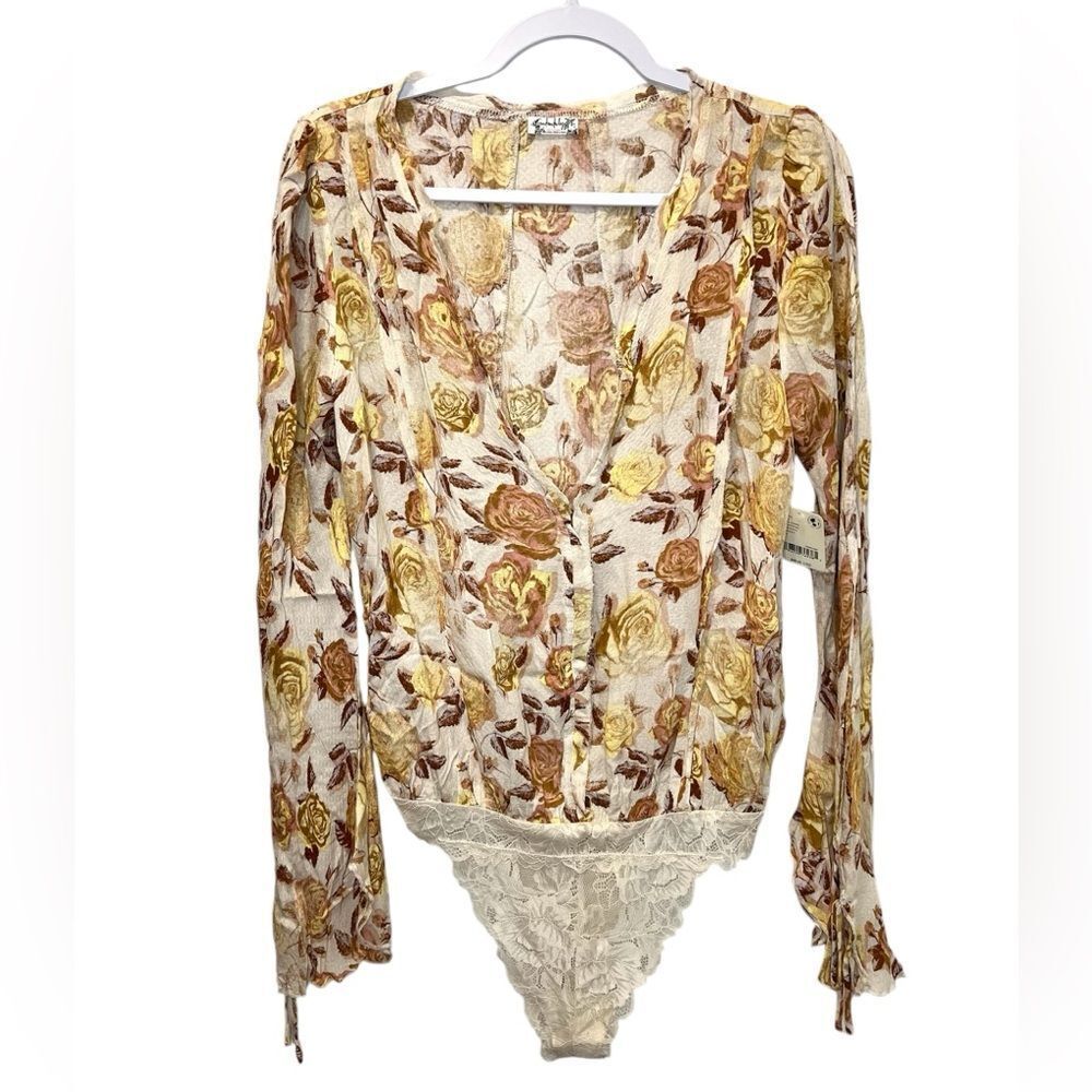 FREE PEOPLE Tea Combo Ivory Women’s Floral Bodysuit